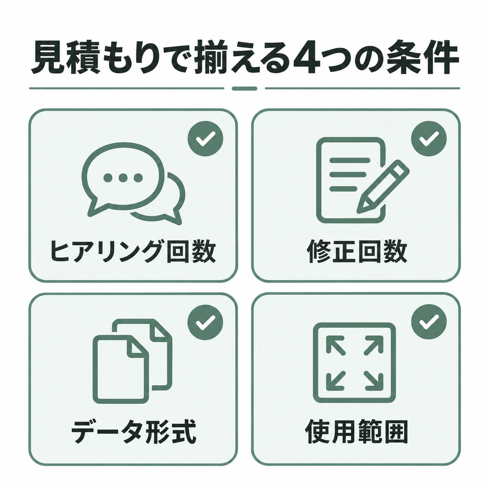 見積もり比較前に確認する4条件:ヒアリング回数、修正回数、データ形式、使用範囲
